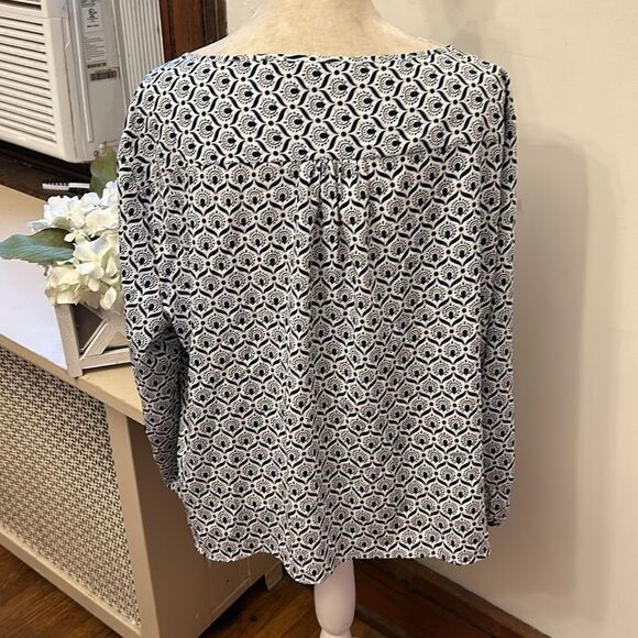 Alex Marie navy white button front tie waist long sleeve blouse Size XL EUC - Picture 8 of 11